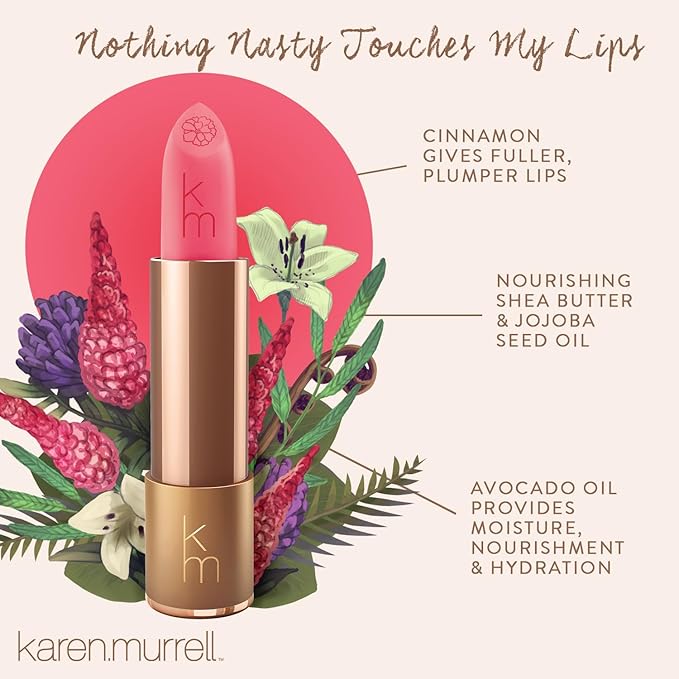 Karen Murrell - Natural Lip Stick - Lipstick 13 Camellia Morning - Pink Lipstick - Matte Finish, 100% Natural Ingredients, Moisturizes & Hydrates Lips - Paraben & Cruelty Free