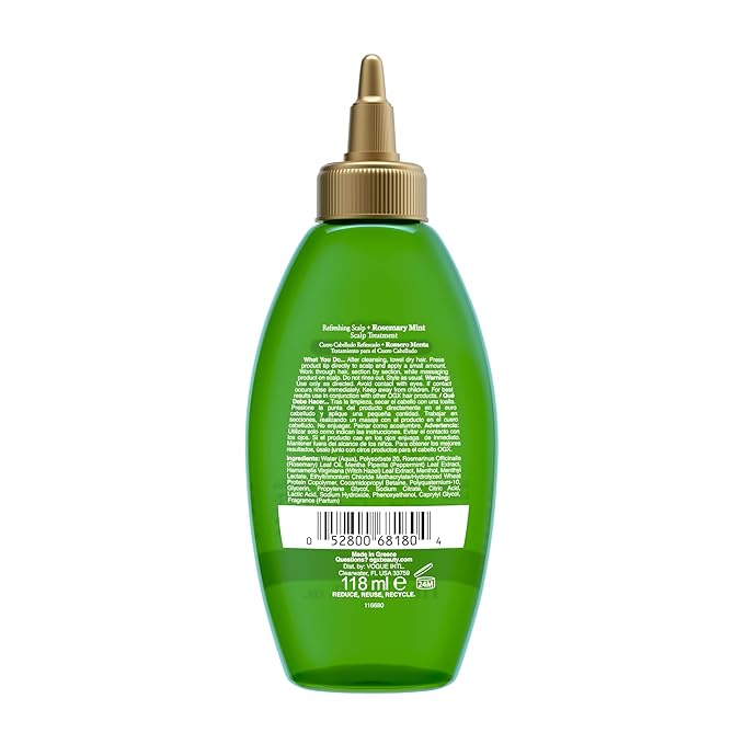OGX Extra Strength Refreshing Scalp + Rosemary Oil Mint Dry Scalp Treatment, Peppermint & Witch Hazel Scalp Detox, Clarifying Leave-In to Help Remove Buildup and Refresh, Shiny Hair Finish, 4 fl oz