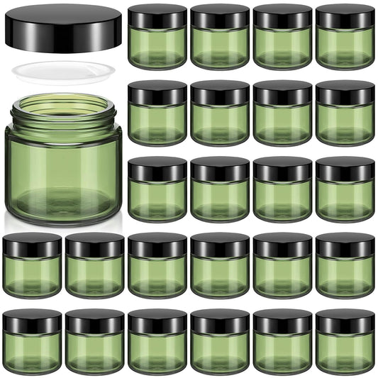 Domensi 48 Pcs 2 oz Glass Jars with Lids Travel Size Round Leakproof Empty Cosmetic Jars with Inner Liners Lid for Storing Makeup Lotions Face Cream Ointments Candle DIY Making (Olive Green)
