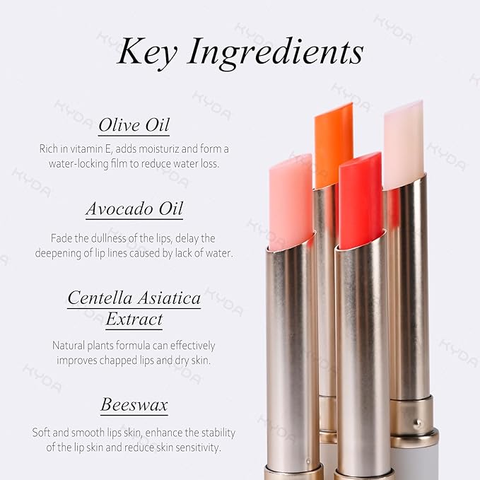 KYDA 4 Colors PH-Activated Lip and Cheek Stain, PH Color Changing Formula for Lasting Custom Lip Color, Keep Lips Soft and Moisturizing with Avocado Oil, Multiuse Color Balm