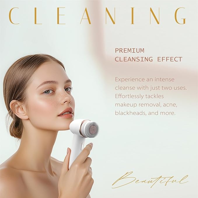 Electric Facial Cleansing Brush with Silicone and Bristle Brushheads,Gentle Electric Face Scrubber Exfoliator, Face Cleansing Brush, Face Wash Brush Machine, Rechargeable, Relief for Face Skin Issues