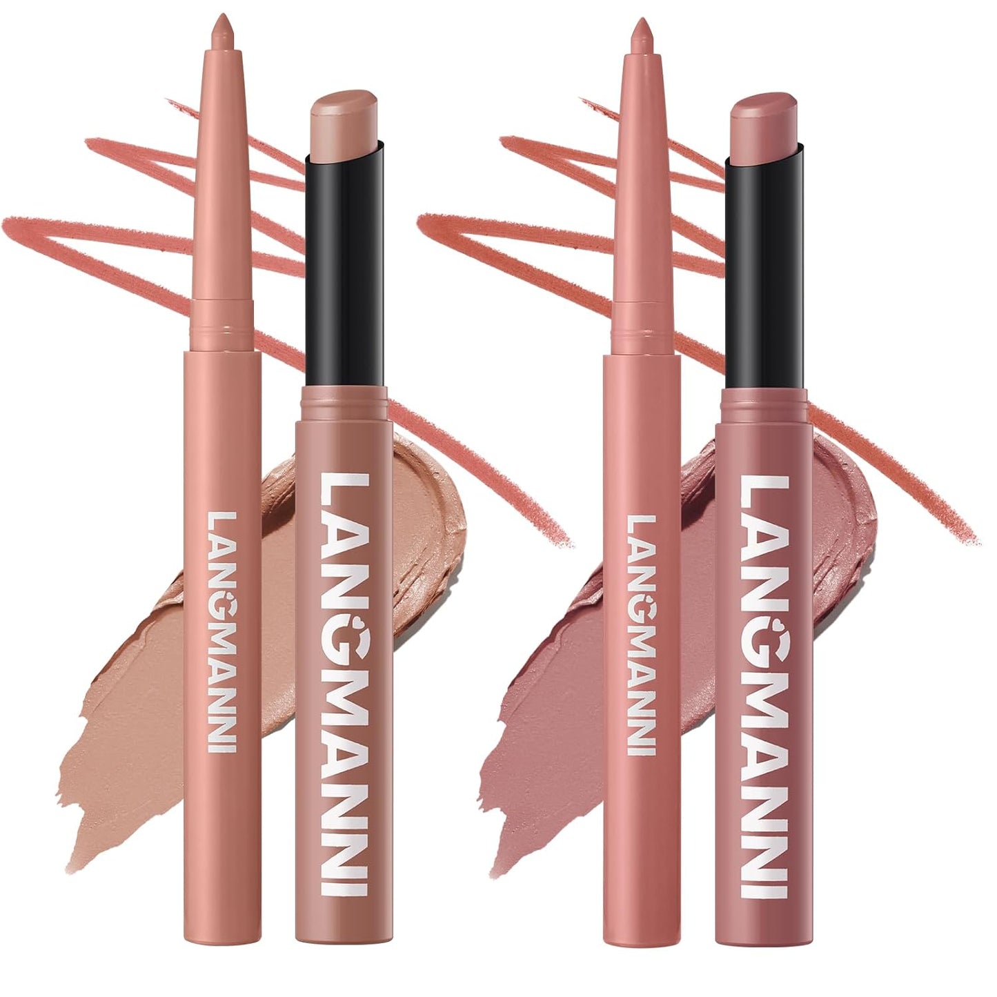 Jolilab 4Pcs Lip Set: 2 Colors Lip Liner+2 Colors Lipstick, Matte/Creamy,Smooth Creamy Texture,Long-Lasting,Bold/Nude Shades for Daily/Party, Vegan, Gift for Makeup Lovers.(#03+04)