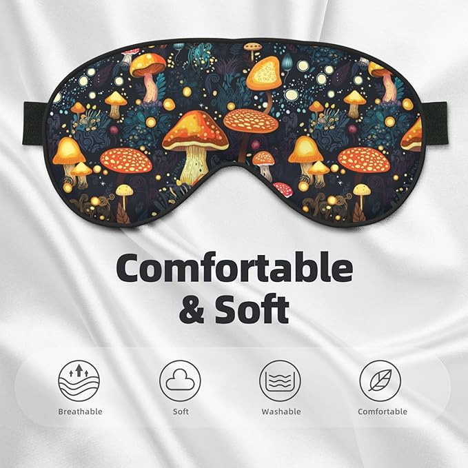 Sleep Eye Mask Mushroom Forest with Lights Sleep Mask for Women Men Comfortable Eye Mask with Adjustable Strap Soft Eye Cover Blindfold for Travel Yoga Nap Shift Work