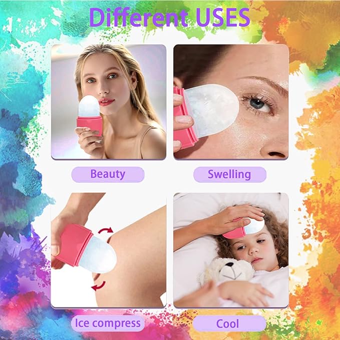 Ice Roller for Face and Eye, Ice face roller,Gua Sha Facial Tools, Facial ice roller, Skin Care Tools,Ice mold for face…(Pink-face)