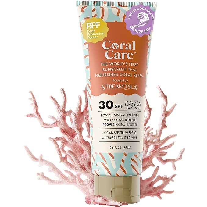 Stream2Sea Coral Care - Reef Safer Sunscreen SPF 30 Travel Size - First Reef-Approved Natural Mineral Sun block Boosts Coral Growth Water resistant- Non-Toxic, Biodegradable, Eco-Friendly Sunscreen