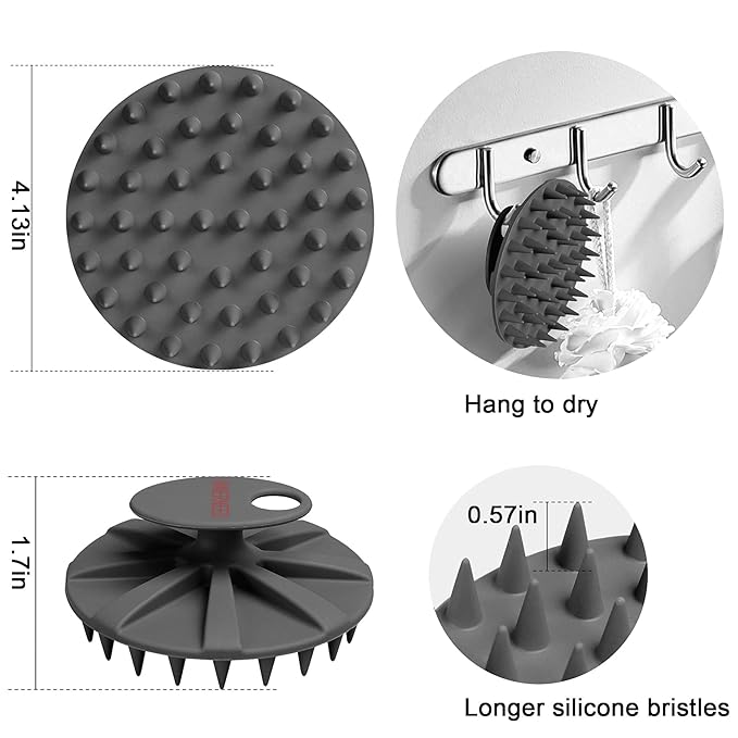 INNERNEED Scalp Care Massager Shampoo Brush, Wet & Dry Manual Head Scrubber Hair Washing, Soft Silicone Bristles, for Hair Growth, Dandruff Removal, Comfortable for All Hair Types (Black)