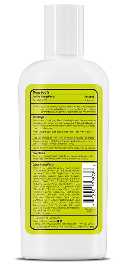 SPF8 Broad Spectrum Natural Sun screen, Soothing and Hydrating Mineral Sunscreen, Vegan, Paraben-Free Sunblock, Water-Resistant Sunscreen for Face and Body, 6oz - Natural Tone Organic Skincare