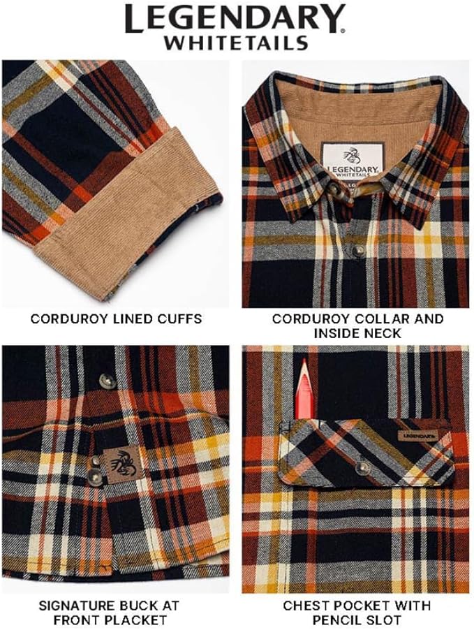 Legendary Whitetails Men's Flannel Shirt Long Sleeve Button Down 100% Cotton