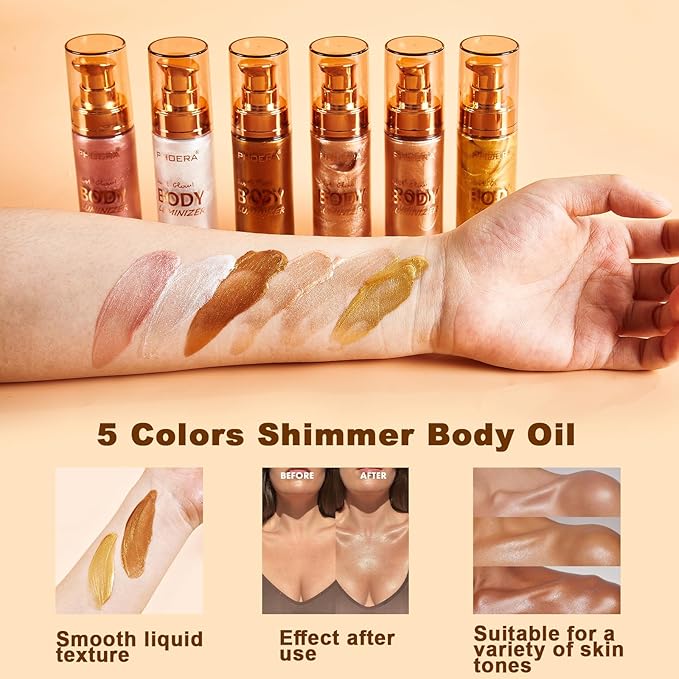 PHOERA Body Luminizer Highlighter, Waterproof Moisturizing and Glow For Face & Body, Face Body Glow Illuminator (103 Glistening Bronze)