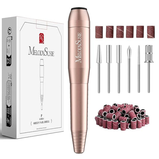 MelodySusie Electric USB Nail Drill Machine,PC120I Portable Electric Nail File Efile Set for Acrylic Gel Nails, Manicure Pedicure Tool with Nail Drill Bits Sanding Bands Gold