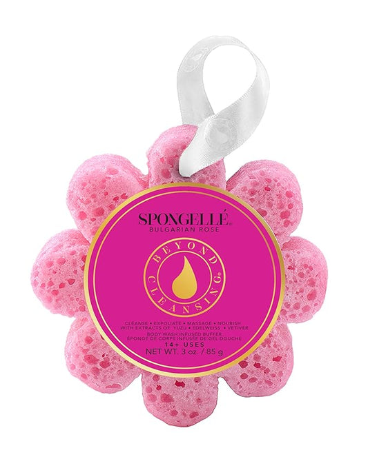 Spongelle Bulgarian Rose Wild Flower Buffer Body Scrubber | Bath & Shower Loofah for Women | Exfoliator with Body Wash Infused Sponge | 14+ uses