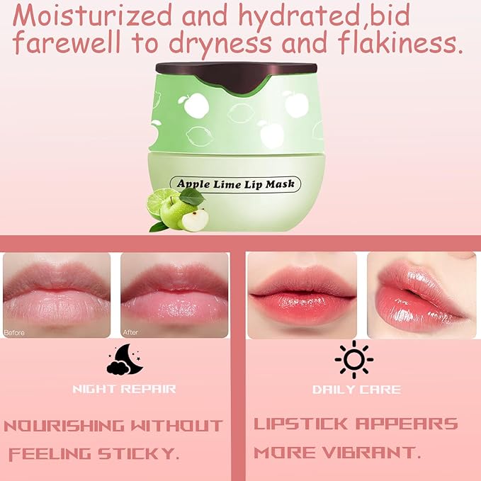 1 PCS Bee Lip Balm Honey Pot, Exfoliating Apple Bee Lip Balm Sleeping Lip Mask Overnight with Sticks, Honey Pot Lip Balm Prevention Dry Hydrating and Crack Lip Scrubs