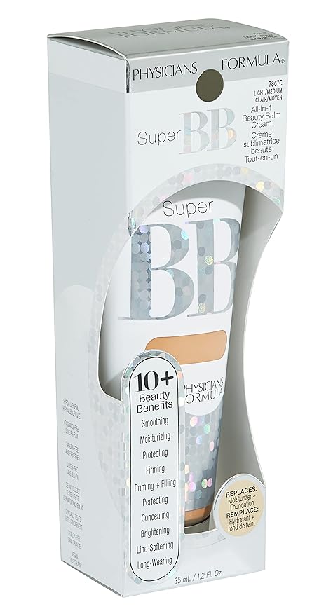 Physicians Formula Super BB Cream. All in 1 Tinted Beauty Balm Foundation Cream, Sheer Moisturizing Coverage, Cruelty Free Light/Medium