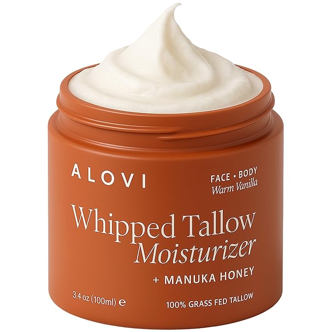 Whipped Tallow Moisturizer, Grass Fed Beef Tallow for Skin, Tallow Face Moisturizer, Beef Tallow and Honey Balm for Face & Body, Infused with Manuka Honey, Calendula & Almond Oil, Warm Vanilla Scent