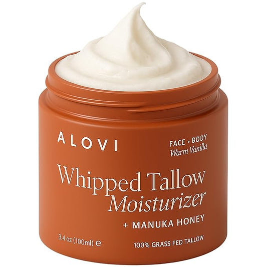 Whipped Tallow Moisturizer, Grass Fed Beef Tallow for Skin, Tallow Face Moisturizer, Beef Tallow and Honey Balm for Face & Body, Infused with Manuka Honey, Calendula & Almond Oil, Warm Vanilla Scent