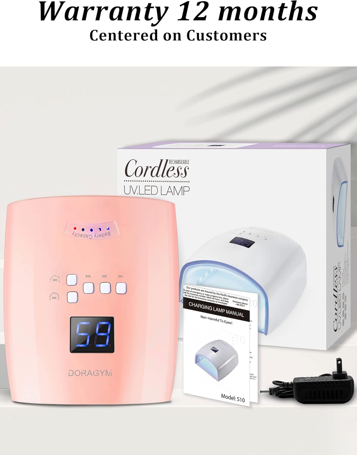 UV LED Nail Lamp, Cordless Gel Polish Dryer for Professional Gel Manicures - Pink