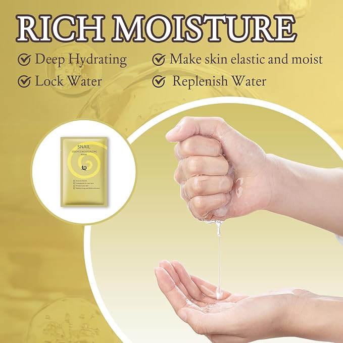 Facial Masks Skincare for Women,Snail Moisturize Face Mask Sheet for Girl,Hydrating Face Mask for All Skin Types,Dry Skin & Sensitive Skin(10-Packs)