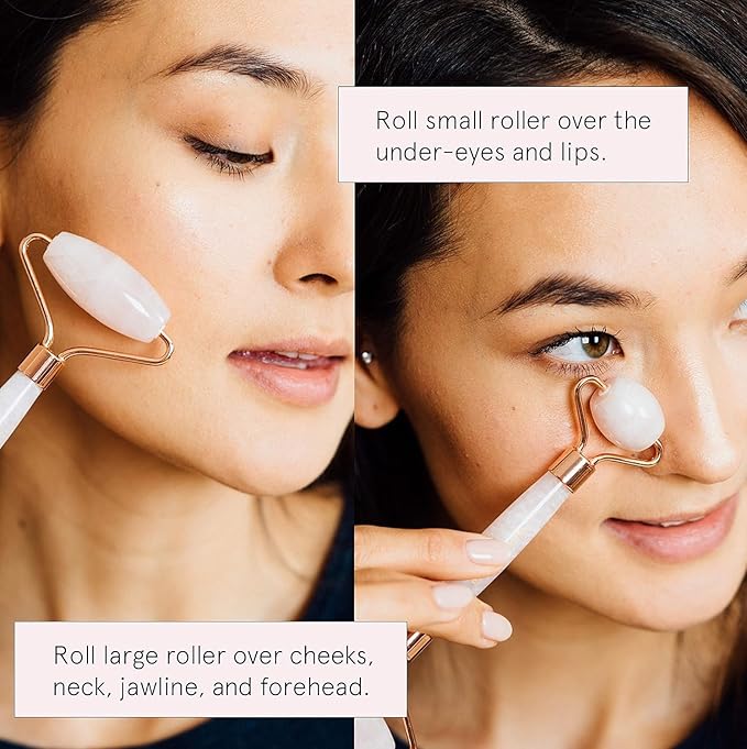 Rose Quartz Face Roller - Face Roller Skin Care - Facial Roller - Stone Roller For Face - Face Massager Roller For Lymphatic Drainage, Puffiness - Quartz Roller For Face by grace and stella