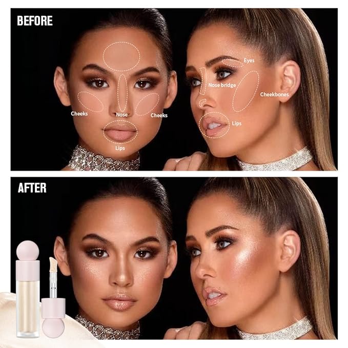 Liquid Highlighter Natural Glow For Face & Body, Waterproof Moisturizing Light Liquid Luminizer For Long Lasting Shimmer, Contour Highlighter Stick Easy to Apply with Cushion Applicator