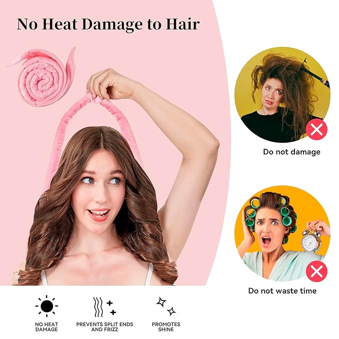 Upgraded 60" Extra Long Soft Heatless Hair Curlers to Sleep In, No Heat Hair Rollers (Pink)