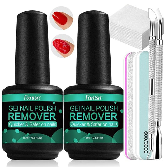 Gel Nail Polish Remover Kit with Tools, Quick Removal in 2-5 Mins, No Foil/Soaking Needed, Includes Cuticle Pusher & Nail File, No Acetone for Home DIY, Safe for Natural Nails