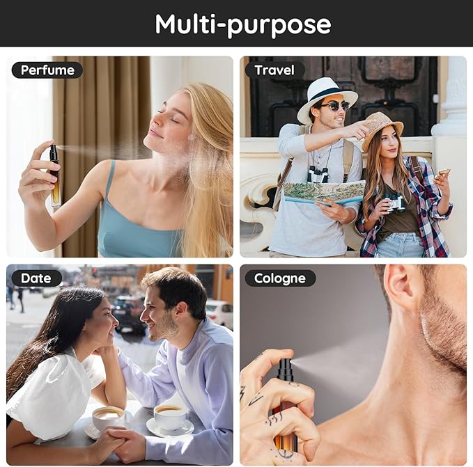 Segbeauty Empty Atomizer, 2pcs 10ML Travel Size Refill Bottle with Funnel and Dropper, Portable Glass Spray Bottle Cologne Dispenser Toiletries Sample Bottles Perfume Making Kit Amber