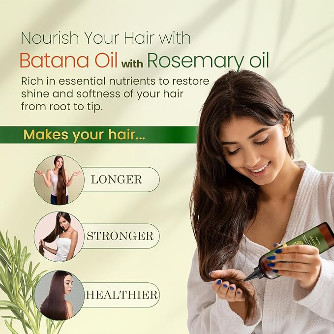 Natural Riches Rosemary & Batana Hair Oil (8 fl oz) | Revitalizing and Strengthening Hair Treatment for Fuller, Healthier-Looking Hair | Paraben Free | Suitable for All Hair Types