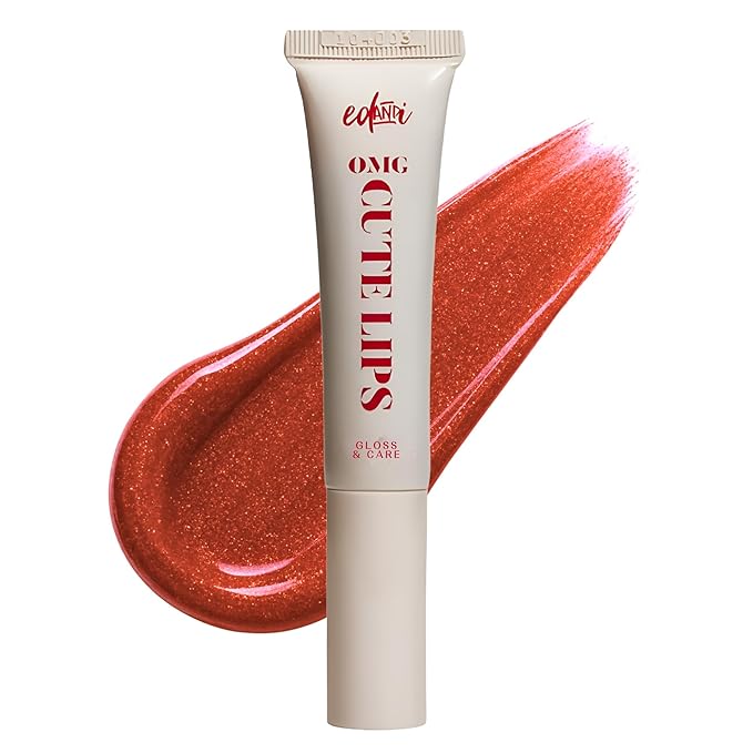 ed&i OMG Cute Lips – Lip Gloss for Women with Shea Butter for Hydration, Light Shimmer, Lip Tinted High Shine Finish, Long Lasting Lip Gloss in Red Vanilla Frosting, Lightweight & Non-sticky