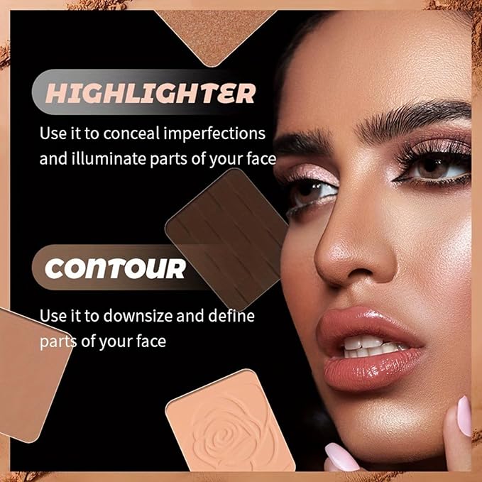 4 Colors Contour Palette, Face Contouring Highlighters Bronzer Powder Makeup Kit, Natural Contouring Makeup Kit for Beginner, All in one Makeup Contour Palettes (02, 1.02)