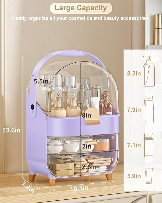Makeup Organizer, Skincare Holder Bathroom Counter Organizer, Storage Box Cosmetic Display Cases, Teen Girl Gifts Trendy Stuff Make up Organizers for Vanity, Dresser, Countertop (purple)