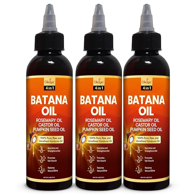 Batana Oil for Hair Growth with Rosemary, Castor, and Pumpkin Seed Oils, 100% Pure Unrefined Honduran Formula, Strengthens, Nourishes, Revives Scalp & Strands, Natural Care for All Types (3PK)