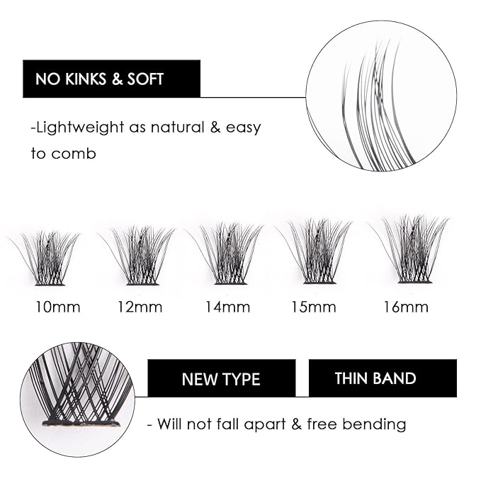 Cluster Lashes 72 Individual Lashes Clusters Eyelash Extensions False Eyelashes DIY Lash Extension Kit Reusable False Eyelashes Natural Look Mix 10-16mm C D Curl-DM17