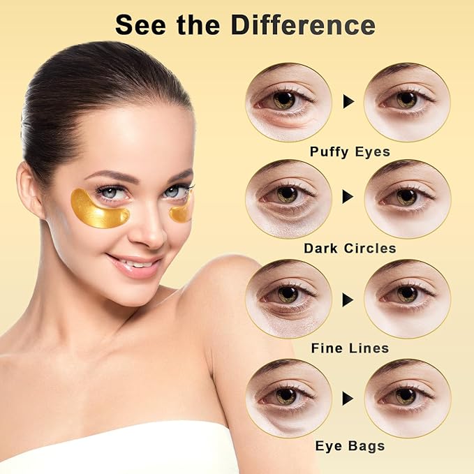 Under Eye Patches (50 Pairs) - 24K Gold Eye Masks Enriched with Abundant Collagen for Dark Circles, Puffy Eyes, Wrinkles - Gifts for Women Skin Care - Vegan & USA Tested