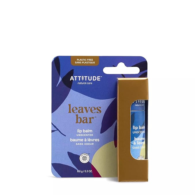 ATTITUDE Plastic-free Lip Balm, EWG Verified Plant- and Mineral-Based Ingredients, Vegan and Cruelty-free Personal Care Products, Unscented, 0.3 Oz (Pack of 2)