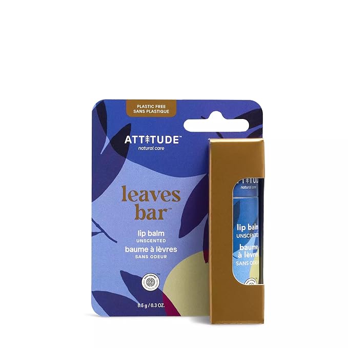 ATTITUDE Plastic-free Lip Balm, EWG Verified Plant- and Mineral-Based Ingredients, Vegan and Cruelty-free Personal Care Products, Unscented, 0.3 Oz