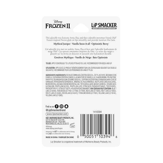Lip Smackers Disney Frozen 2 Flavored Lip Balm - Moisturizing, Soothing Trio Mythical Juniper, Vanilla Snow-it-all, & Optimistic Berry