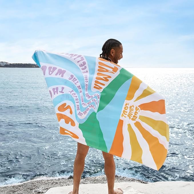 Dock & Bay Beach Towel - Quick Dry, Sand Free - Compact, Lightweight - 100% Recycled - Includes Bag - Vitamin Sea - Large (160x90cm, 63x35)
