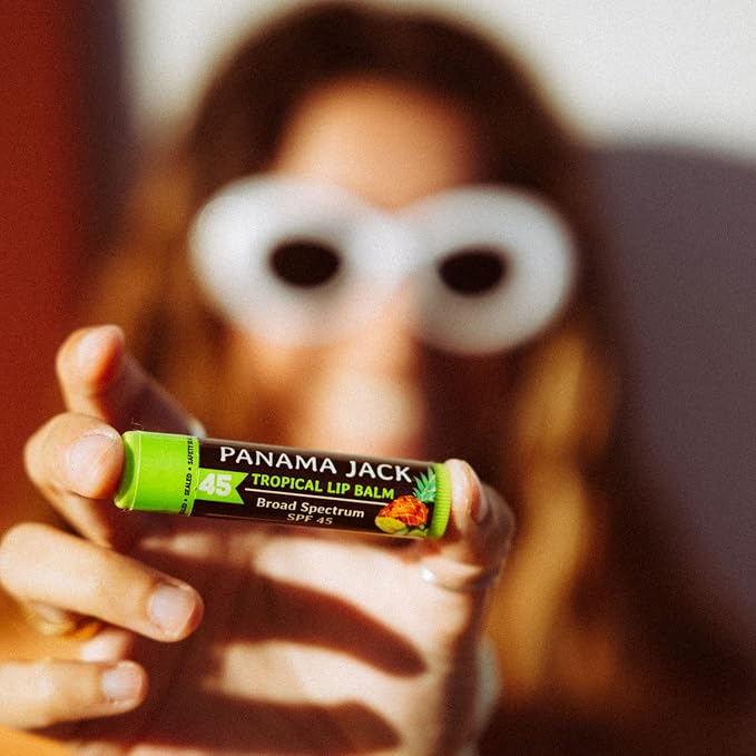 Panama Jack Sunscreen Lip Balm - SPF 45, Broad Spectrum UVA-UVB Sunscreen Protection, Prevents & Soothes Dry, Chapped Lips, Tropical, 7-pack