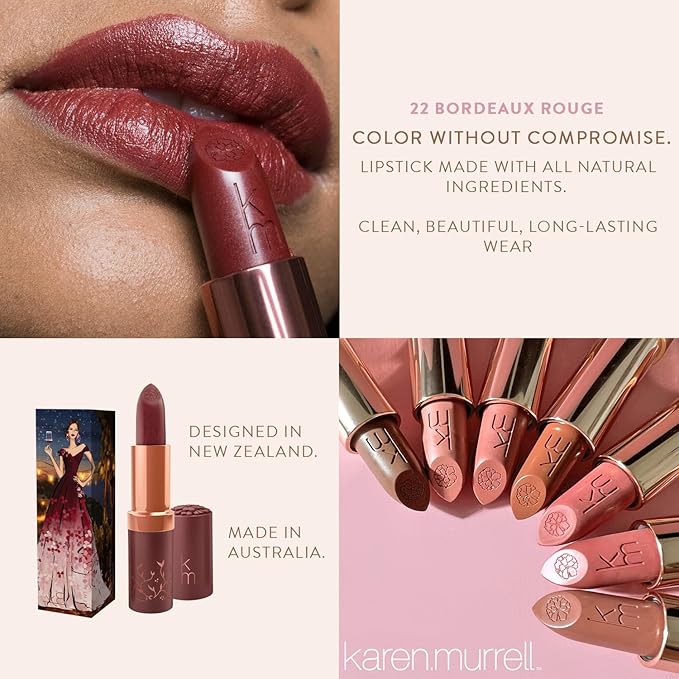 Karen Murrell - Natural Lip Stick - Lipstick 22 Bordeaux Rouge - Dark Red Lipstick - Matte Finish, 100% Natural Ingredients, Moisturizes & Hydrates Lips - Paraben & Cruelty Free