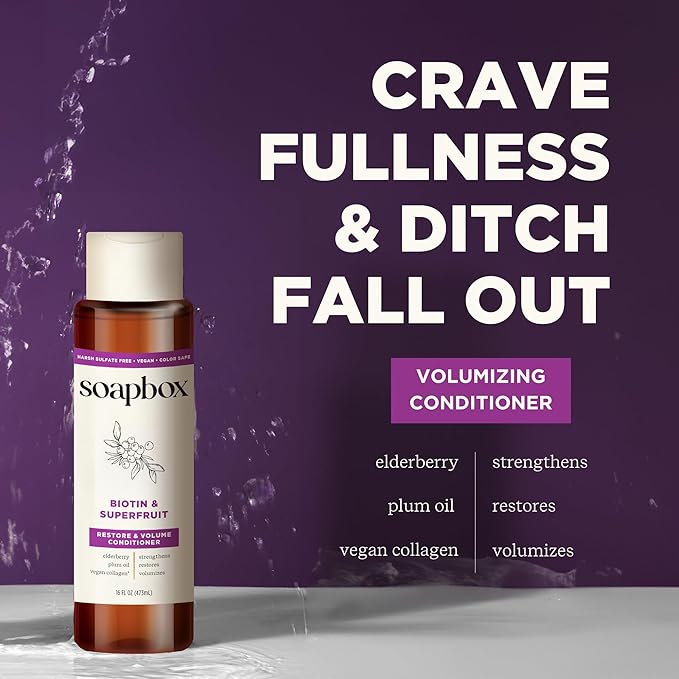 Soapbox Biotin & Collagen Super Fruit Conditioner for Thin, Fine, Thinning Hair | Volumizing & Softening Conditioner to Promote Hair Growth, Strength, Fullness, 1 Liter Pump Bottle