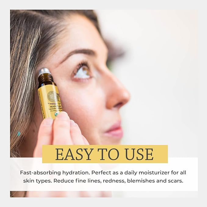 Silk Road Organic Marula Seed & Lavender Essential Oil, 100% Pure USDA Certified Aromatherapy, Deep Hydration for Face, Body, Lips, Hair, Nails - 10 ml Roller by Silk Road Organic