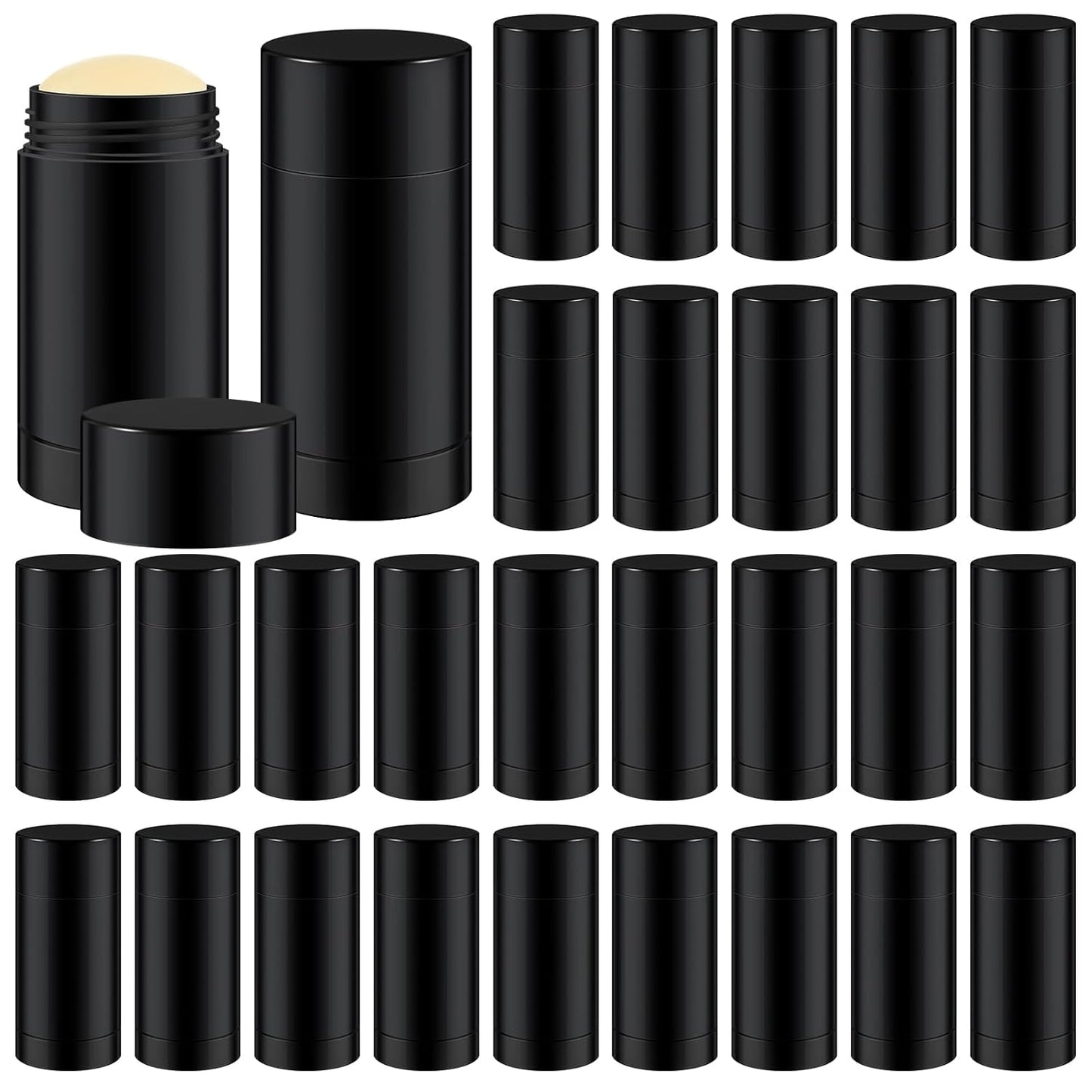 30 Pcs Empty Deodorant Containers Twist up Filling Stick Plastic Deodorant Container Refillable Bottles Bottomfill Round Lip Balm Tubes for Homemade DIY Lipstick Crayon(75 ml,Black)