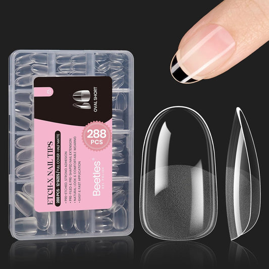 Beetles Gel Nail Tips Short Oval Fake Nails 288Pcs Pre-Shaped Half Matte Press on Nail Tips Full Cover False Nails Gifts for Girls Women Gelly Tips Home DIY Nail Extension