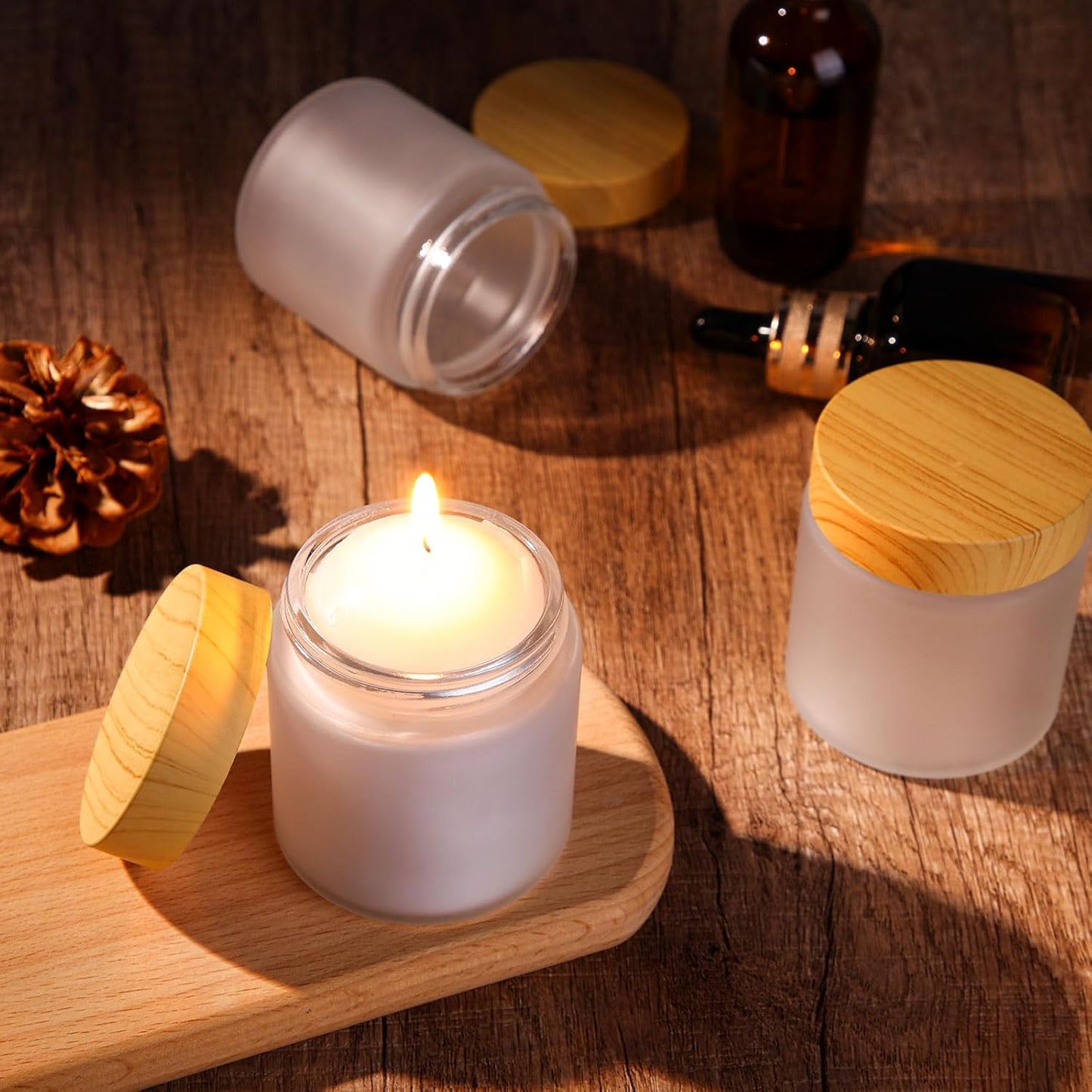 Geiserailie 3 Pieces Glass Cosmetic Containers Empty Sample Jars with Leak Proof Lids Makeup Sample Containers for Lotion Cream Cosmetic (100 Gram)