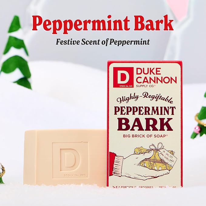 Duke Cannon Supply Co. Big Brick of Soap Bar for Men Holiday Edition - Peppermint Bark (Peppermint Scent), 10 oz. (3 Pack)