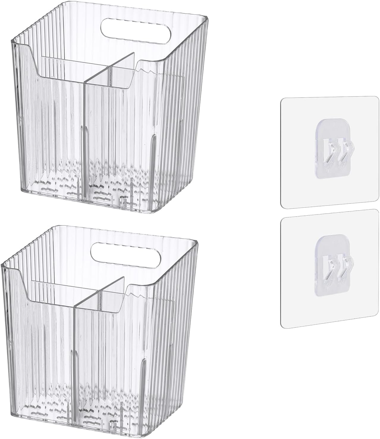 Set Of 2 Storage Organizer Bins Wall Mounted Shower Caddy, Bathroom shelves Stackable Clear Plastic Toothbrush Holder Adhesive Hanging Bin for Bathroom, Kitchen, Cabinet, Shower BPA Free Small (Clear)