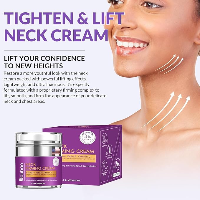 Advanced Neck Firming Cream – 3% Retinol & Hyaluronic Acid for Wrinkle Reduction, Lifting & Skin Tightening – Anti-Aging Moisturizer for Face, Neck & Décolleté – Deep Hydration, 1.7 FL OZ