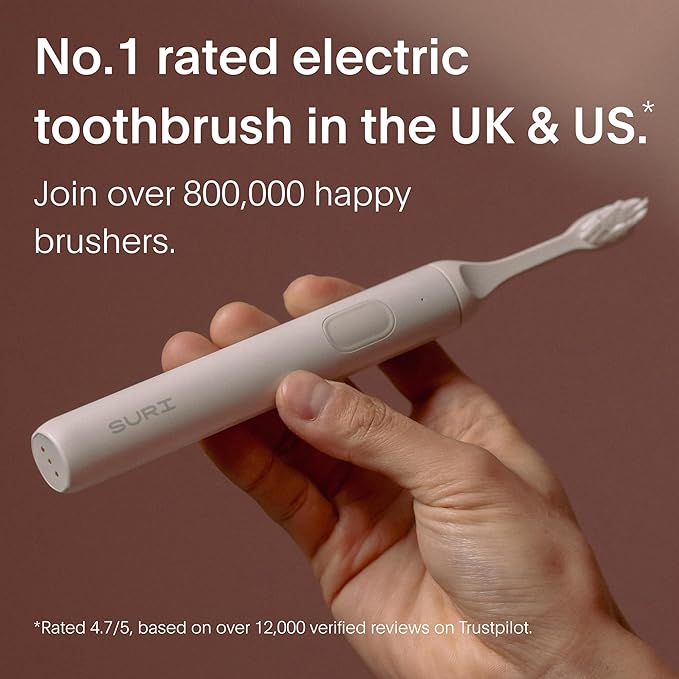 SURI 1.0 Sonic Electric Toothbrush | 40+Day Battery | Designed in California | Sustainable Electric Toothbrush for Adults | Travel Toothbrushes | Tooth Brush | White