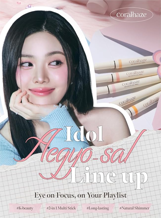 CORALHAZE Idol AEGYO-SAL Maker 02 Sparkling Pink, 2-in-1 Under-Eye Highlighter and Contour Liner for Bright, Voluminous Eyes, Long-Lasting, Smudge-Proof Shimmer Stick with Natural Glow, Korean Beauty