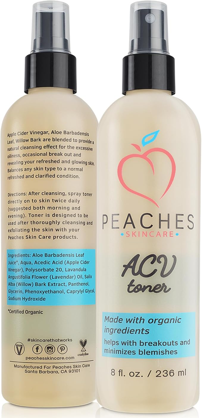 Vegan Facial Toner with Citrus Extracts – Gently Exfoliates and Targets Acne and Blemishes – Apple Cider Vinegar Face Toner (8 oz)